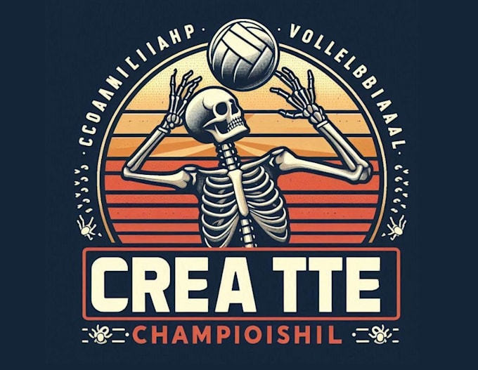 create sport retro skeleton championship volleyball logo