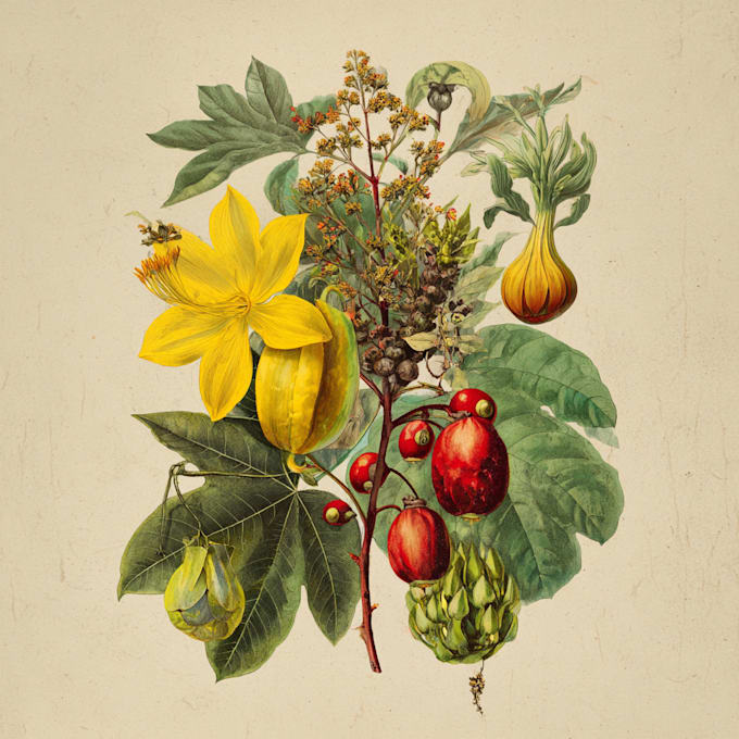 draw an animal and botanical illustration