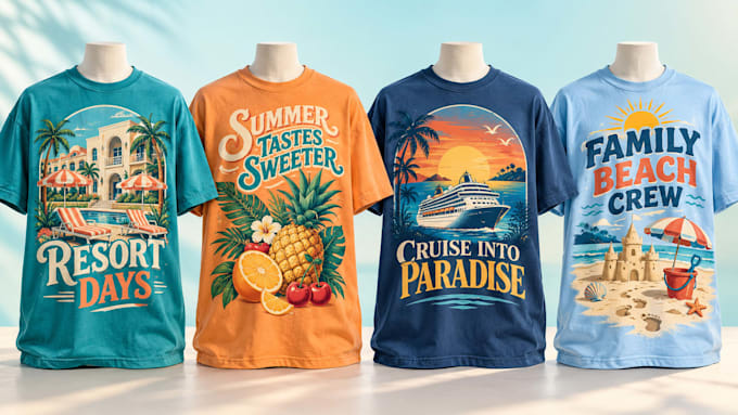 design retro summer vacation t shirt graphics for merch clothing brands