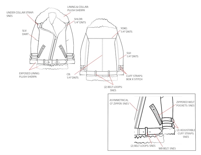 design technical fashion flats with professional callouts