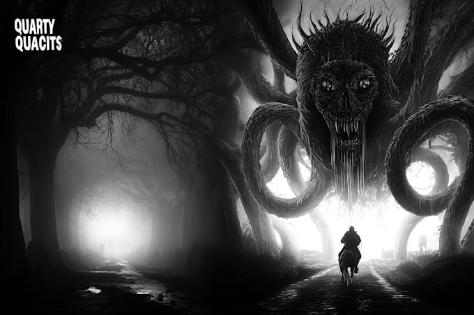 draw black and white dark horror fantasy art