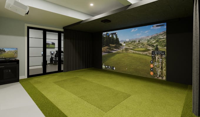 3d indoor golf simulator,neon led lights,mirrors,big screen,disco ball,hand bars