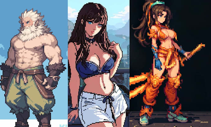 create nsfw pixel sprite animation, pixel character animation, video game rpg