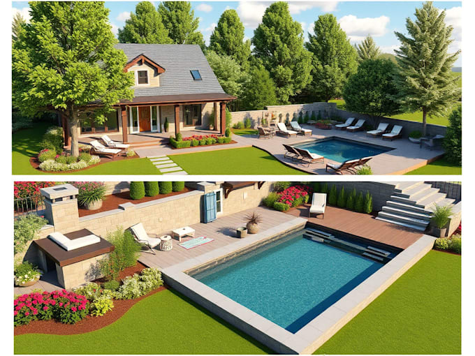 do 3d landscape design front yard backyard pool deck as a landscape architect