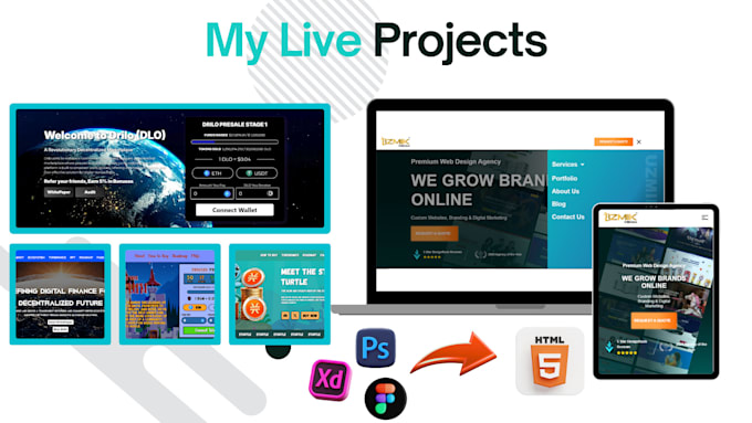 convert your figma, PSD, xd to HTML with bootstrap tailwind