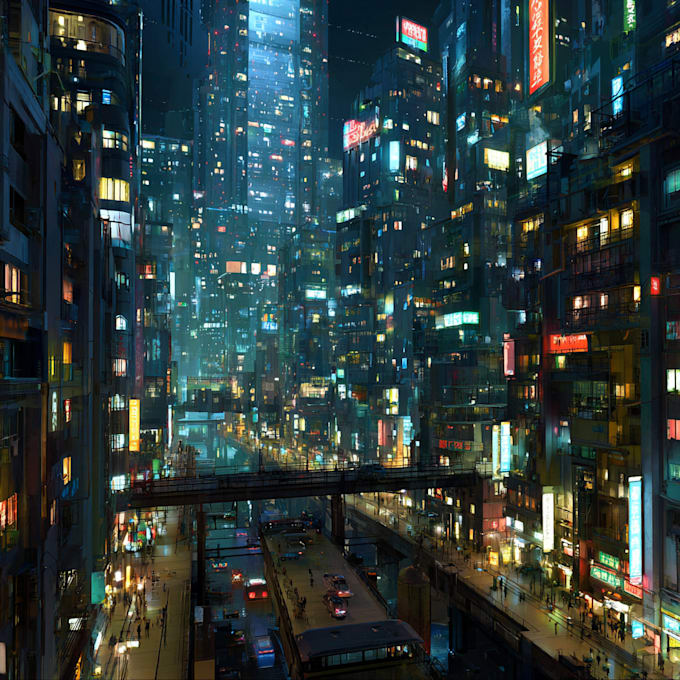 draw a cyberpunk futuristic city art