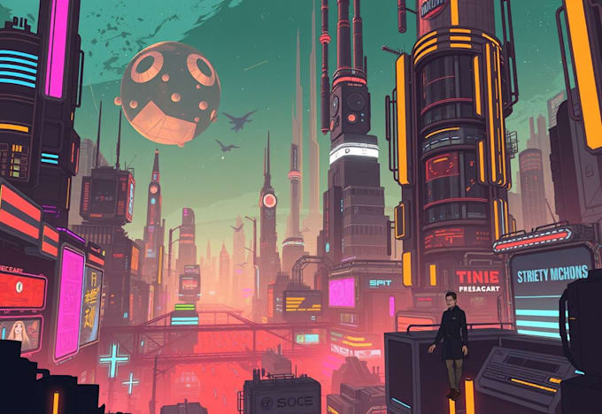 Create a sci fi and cyberpunk futuristic city art by Flaicirsu | Fiverr