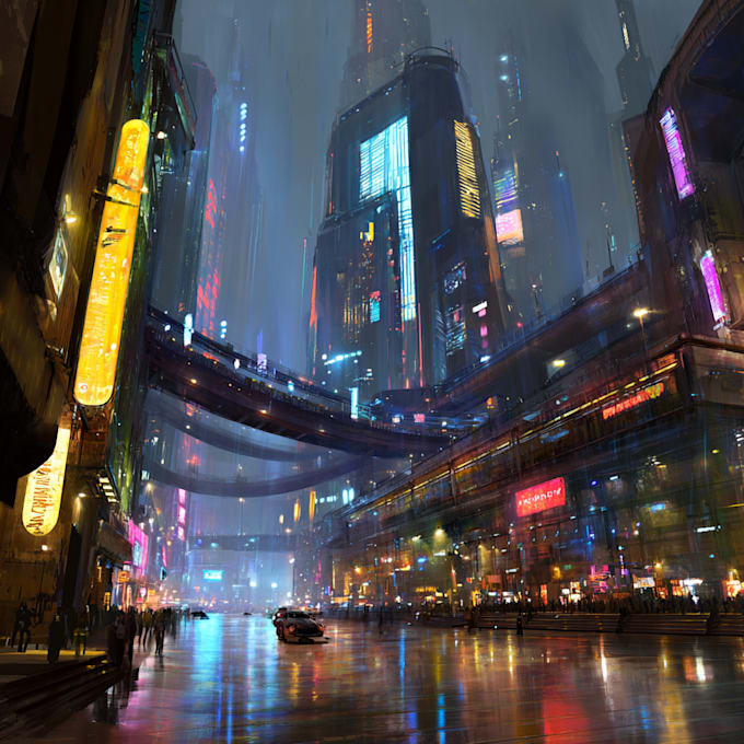 Drawing a cyberpunk futuristic city art by Harrieath | Fiverr