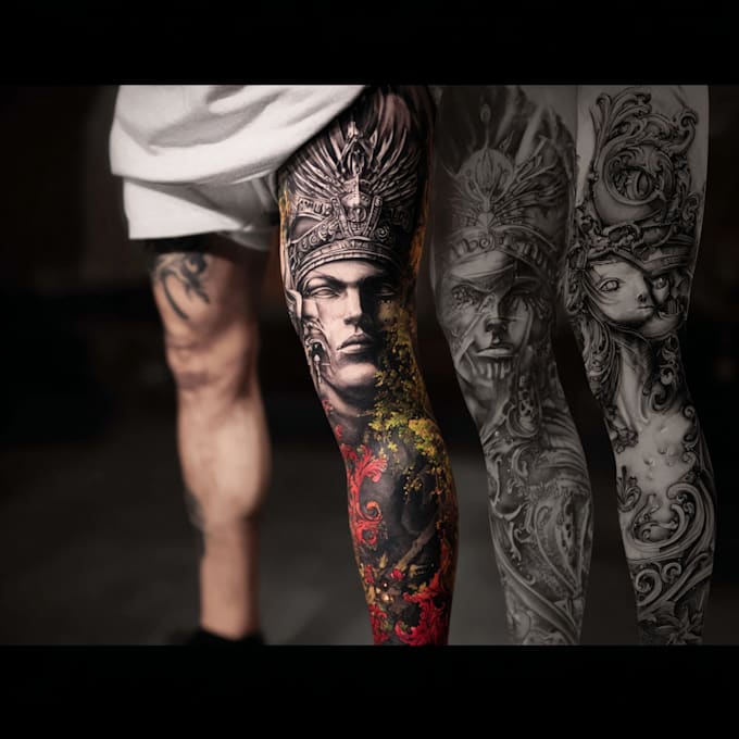 create a tattoo design for leg sleeve
