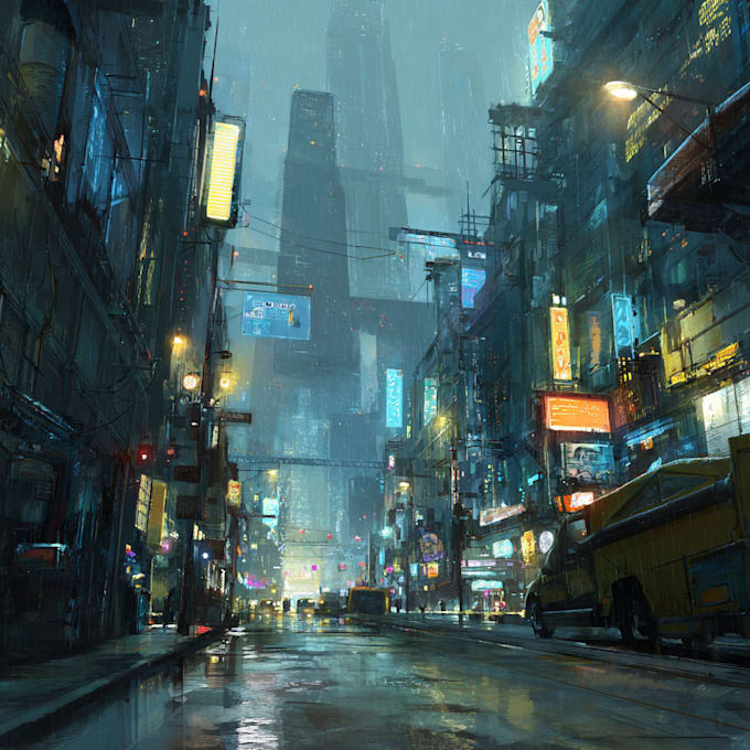make a cyberpunk futuristic city art