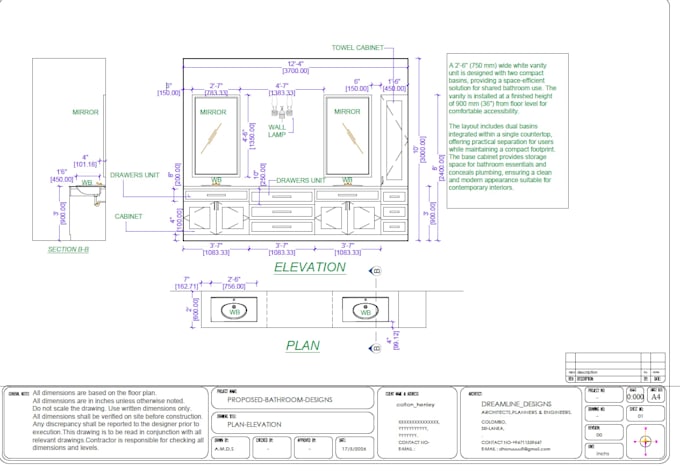 design a modern bathroom with 2d floor plans and elevations