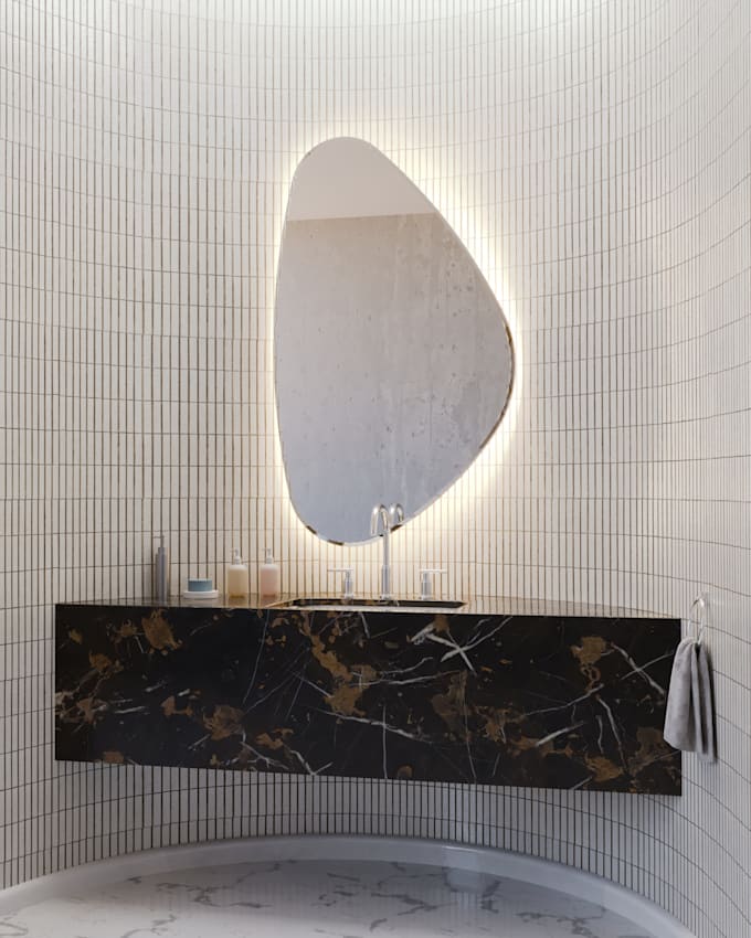 do a bathroom design, with 3d renderings
