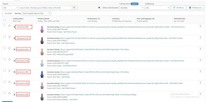 fix and create amazon product variation listings