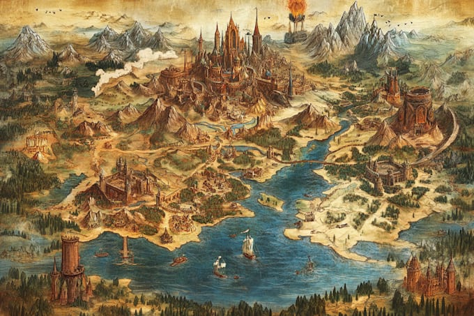 create a high quality detailed fantasy map