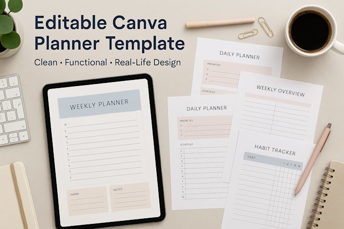 design editable planners, canva templates, trackers