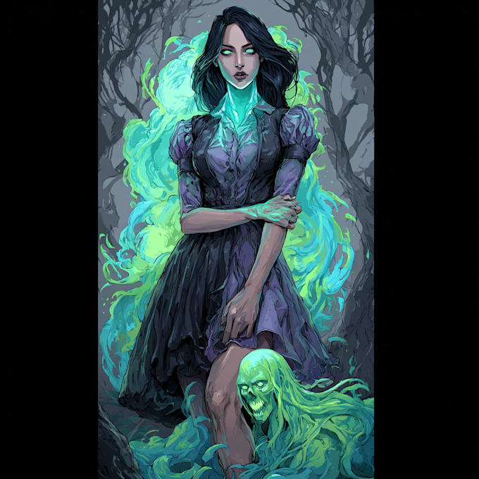 create a fantasy horror character art and illustration