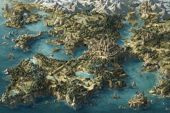 make fantasy map illustration for , novels and games