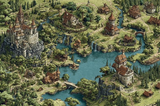 make fantasy map illustration for , novels and games