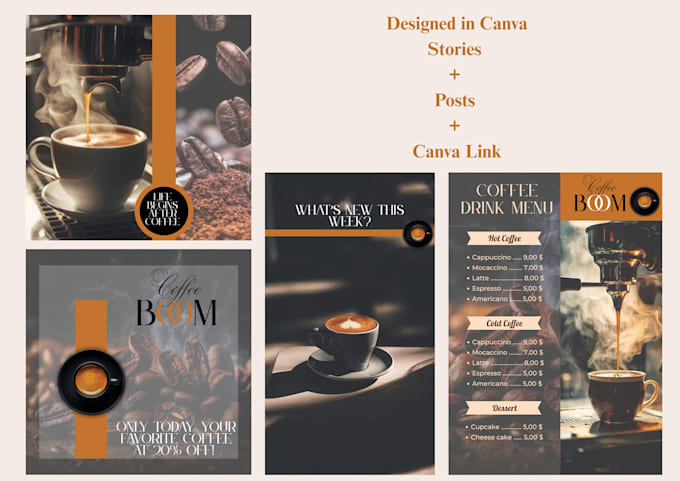 design aesthetic canva templates for cafe and social media