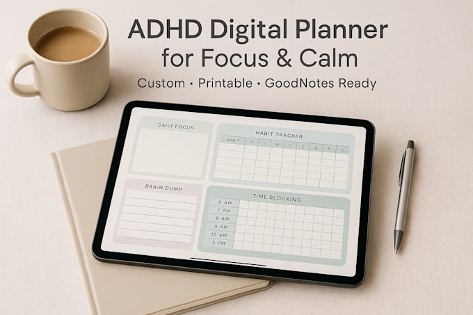 design custom adhd planner, hyperlinked planner, etsy digital product