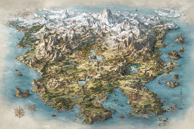 do line art fantasy map illustration