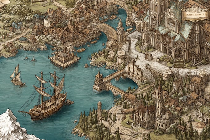 draw high quality professional fantasy map for dnd campaign
