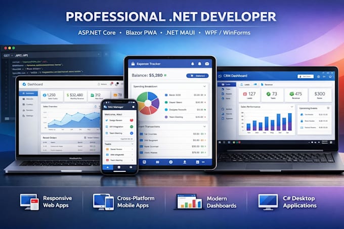 develop net maui, asp dotnet core, blazor pwa, wpf app