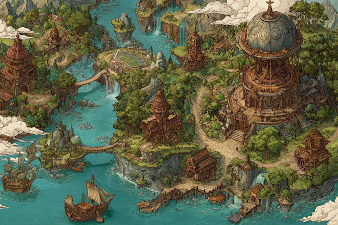 do a fantasy map illustration or site in illustrator