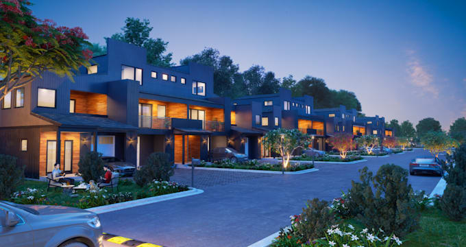 construct 3d estate building,community landscape,8k rendering,outdoor light plan
