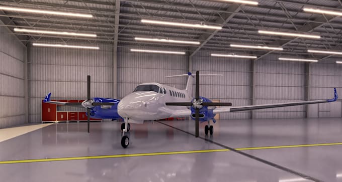 remodel aircraft hangar, airport layout rendering, site plan model, cgi aircraft