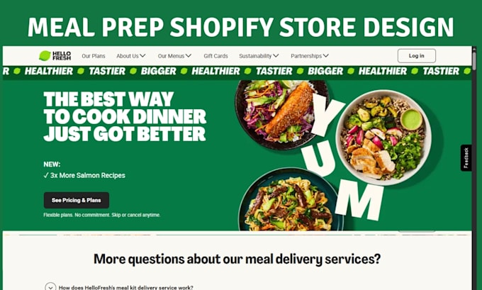 design a food delivery website or meal prep subscription shopify store