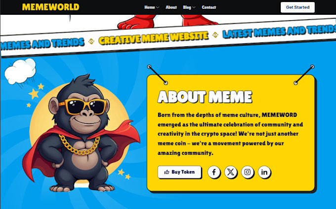 design meme coin landing page, crypto website, meme coin website, token website