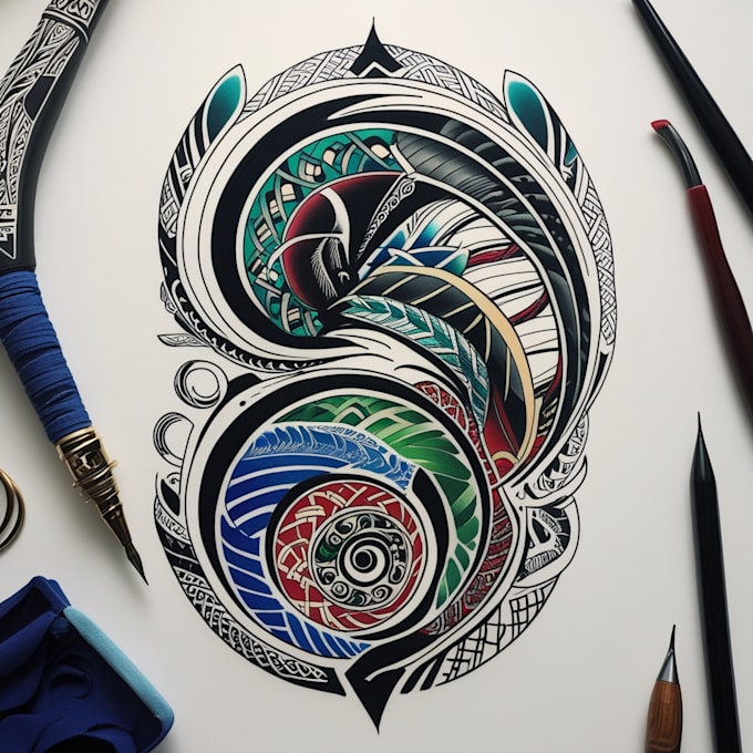 draw a original polynesian and tribal tattoo design