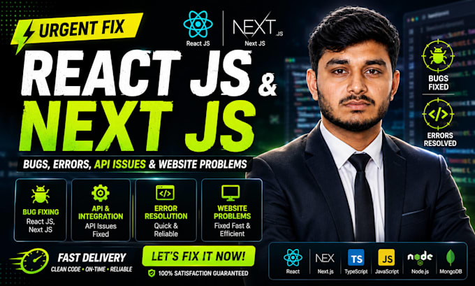 urgent fix react js, next js bugs, errors, api issues and website problems