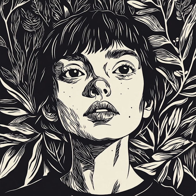 draw a line illustration, a linocut or an engraving