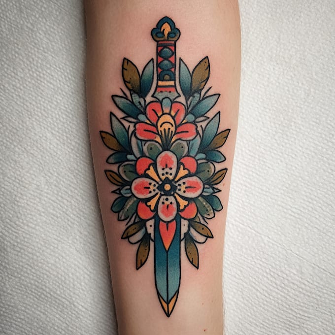 do premium trash polka design , sleeve tattoo