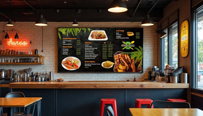 design a modern digital menu board for restaurant TV screens