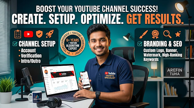 create and fully setup your youtube channel with logo, banner, seo ,monitization