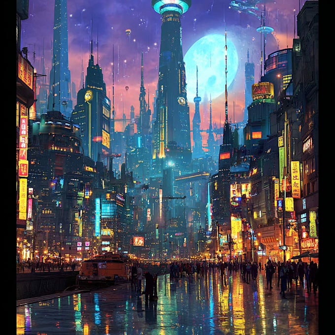 create a concept illustration science fiction city,