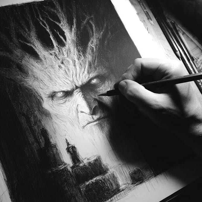 Draw black and white dark horror fantasy art for you by Jacomirster ...