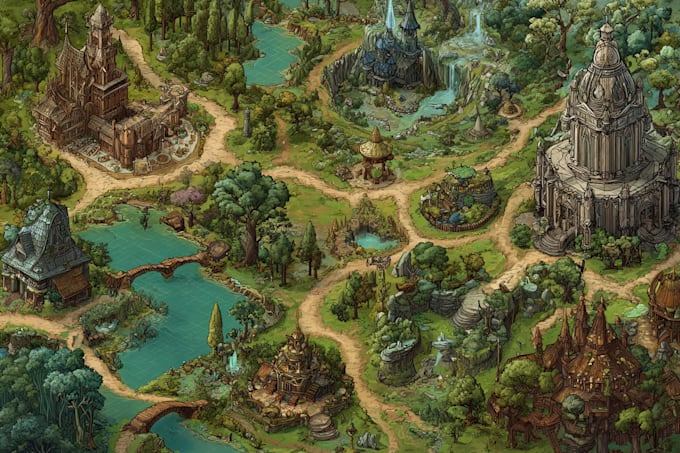 draw 2d rpg fantasy map, landscape, dndart map design