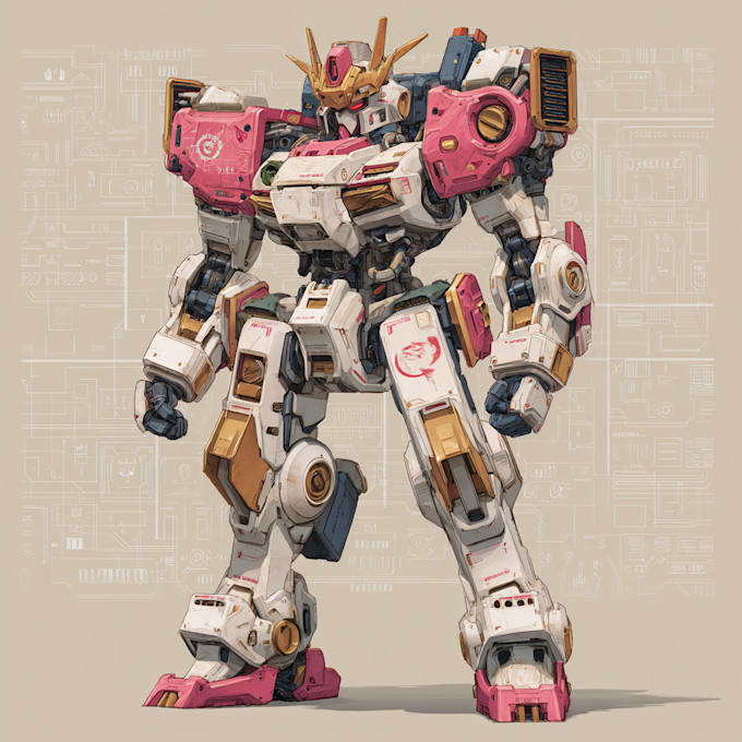 do custom digital 2d anime mecha art illustration