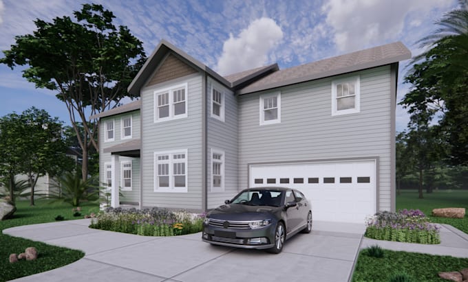 make 3d house exterior elevation commercial rendering visualization realistic