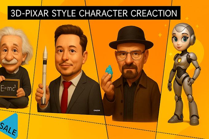create a 3d pixar style character illustrations