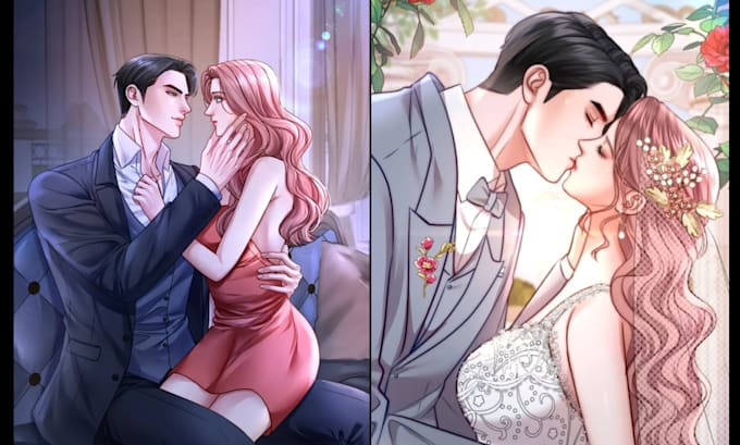draw nsfw couple art semi realistic character design romance book cover or novel
