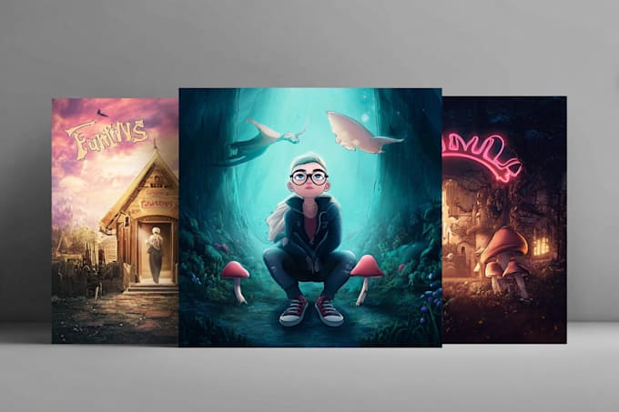 draw cartoon music album cover art, single artwork