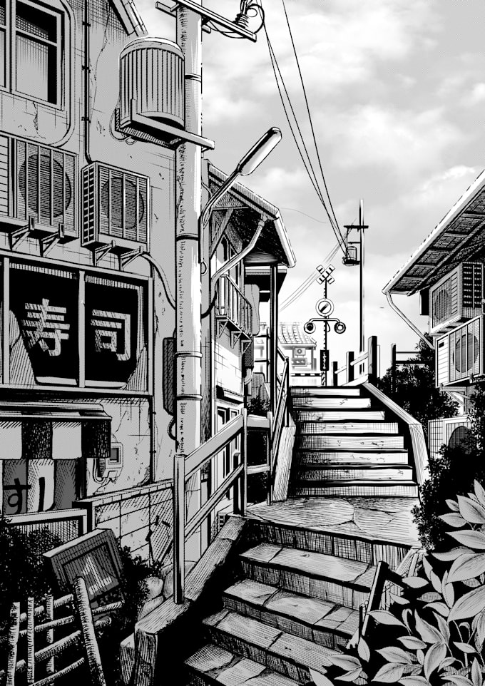 draw background manga comic from simple to detailed