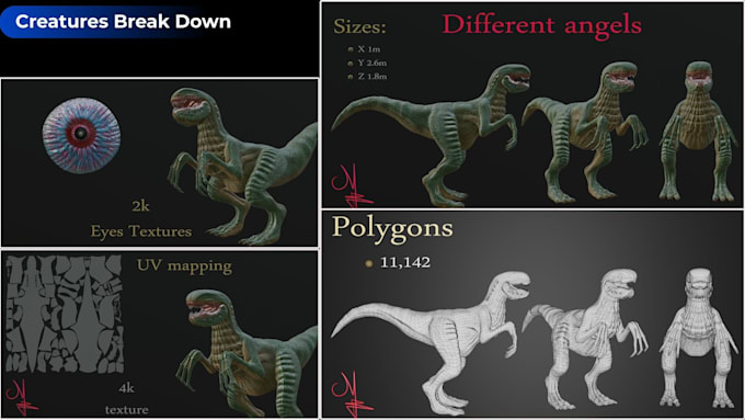 create 3d creature, alien or monster fully textured  animated