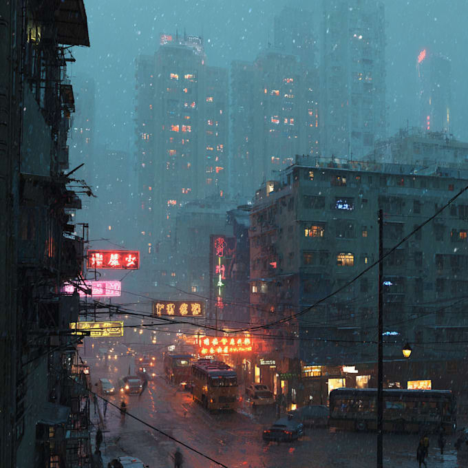 making a cyberpunk futuristic city art