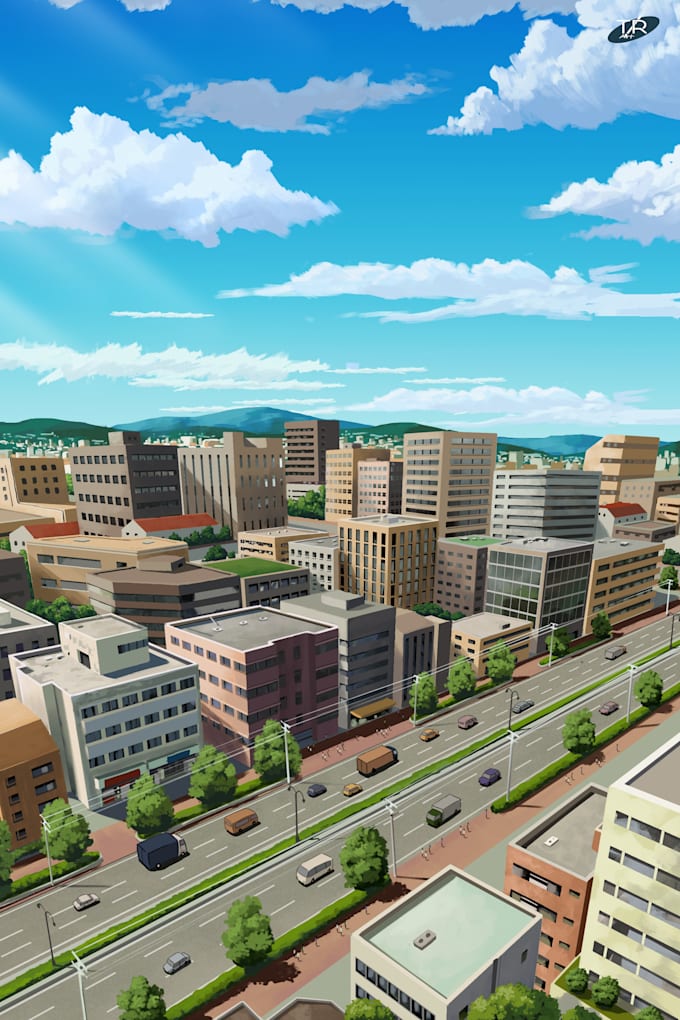 draw custom anime background or environment illustration
